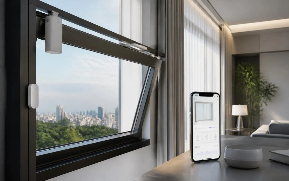 Smart Window Control integrates different environmental sensors with automated window actuators to support natural ventilation, weather protection and energy efficiency — (AI-generated image; content provided by Digital Home Systems)
