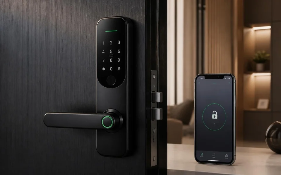 Smart Lock security depends on protecting both Wi-Fi and Bluetooth connections, with secure networks, strong authentication and controlled device pairing — (AI-generated image; content provided by Digital Home Systems)