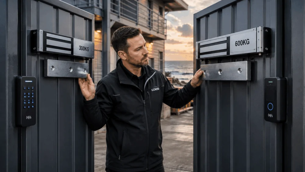 Learn how to choose the right magnetic lock holding force by comparing 300kg vs. 600kg maglocks.