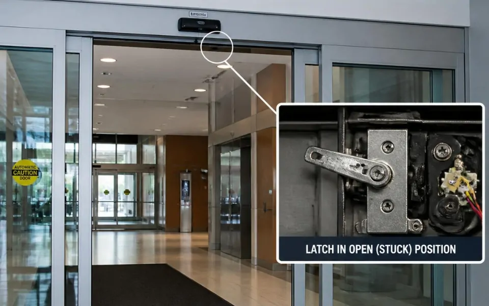 Automatic Door Latch Stuck in Open Position: Complete Troubleshooting Guide (AI-generated image; content provided by Digital Home Systems)