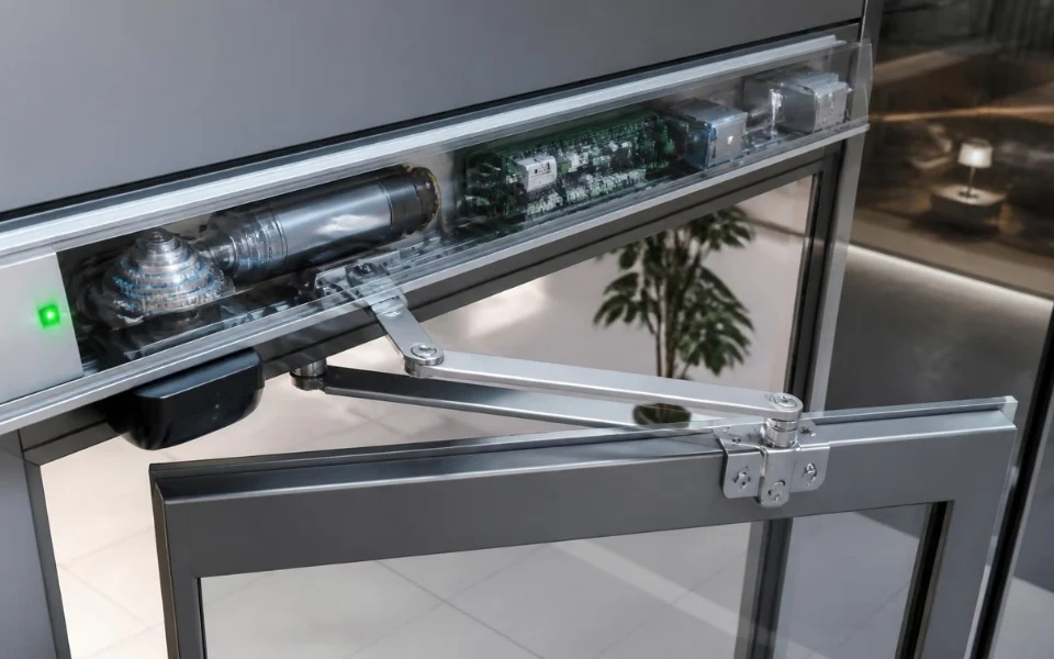 An automatic swing door mechanism can deliver controlled commercial door movement when the operator, frame, sensors, access control and power supply are correctly configured — (AI-generated image; content provided by Digital Home Systems)